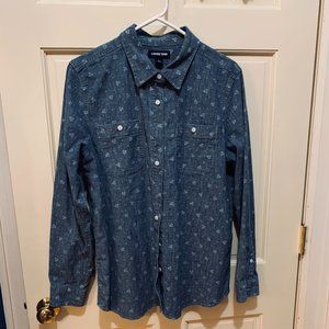 Lands' End Button Down Blue with White Blouse - Size L